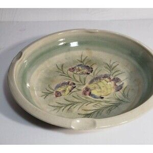 Stoneware Fish Ashtray Hand Painted and Thrown with Ocean Scene